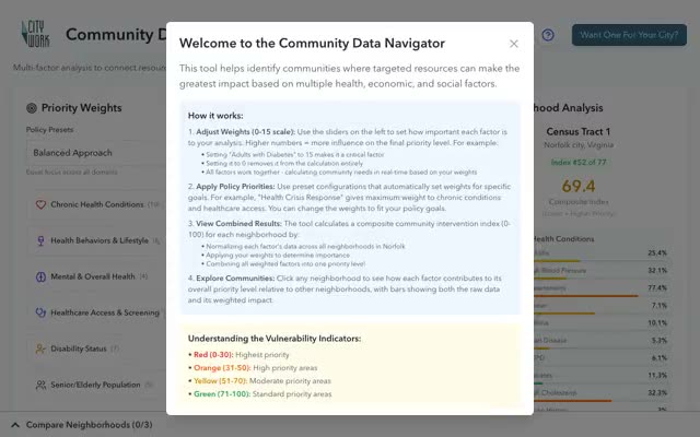 Community Data Navigator — neighborhood-scale web app